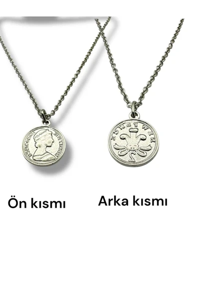 Elizabeth Çift Taraflı Madalyon Kolye – 60 cm Zincirli Antik Görünümlü Unisex Takı ürün görseli 1