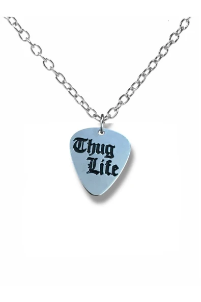 Thug Life Yazılı Pena Şeklinde Çift Taraflı Rock İşaretli Metal Zincirli Unisex Kolye ürün görseli 1