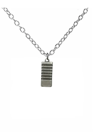 Dikdörtgen Çizgili Metal Detaylı Kolye – 60 cm Zincirli Zamak Kaplama Unisex Modern Aksesuar ürün görseli 1