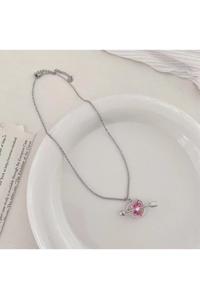 Pembe Zirkon Taşlı Eros Model Kadın Kolye – 55 cm Paslanmaz Çelik, Aşk ve Zarafet Temalı ürün görseli 1