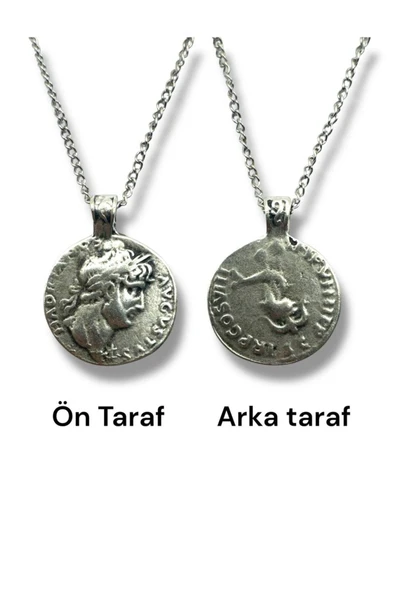 Aelius Caesar Figürlü Roma Para (Sikke) Kolye - Çift Taraflı – 1 Adet – 60 cm Zincirl Metal Kolye ürün görseli 1