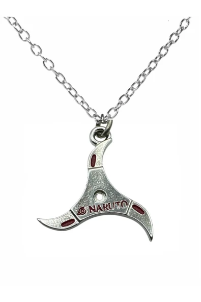 Naruto Anime Kırmızı Yazılı Ninja Yıldızı Figürlü Unisex Kolye – Metal Zincirli ürün görseli 1