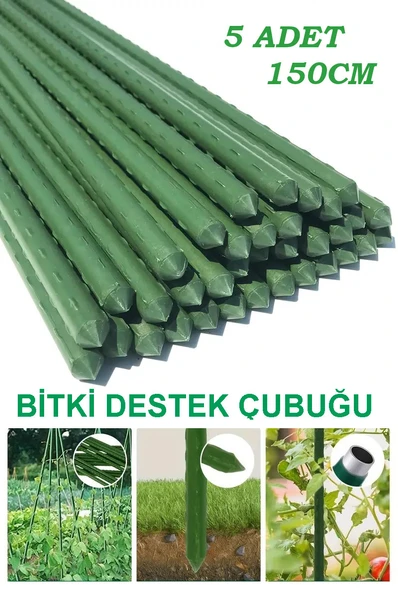 Bahçe Iç Dış Mekan 150cm-5adet Bitkileri Için Bitki Destek Çubuğu Metal Üzeri Pvc Kaplı 11mm ürün görseli 1