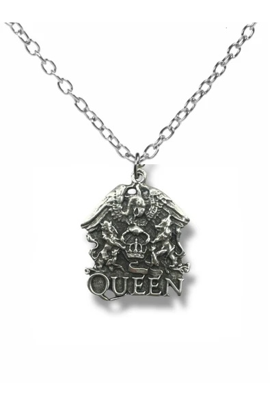 Queen Band Logo Gümüş Renk Unisex Kolye – Rock Müziğin Efsanevi Simgesi ürün görseli 1