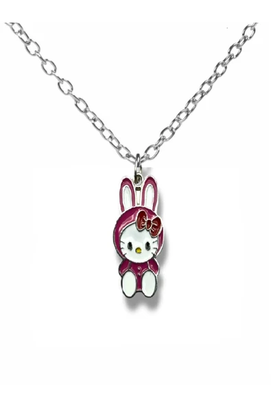 Tavşan Kostümlü Hello Kitty Figürlü Mor Kolye – 60 cm Zincirli Sevimli Sanrio Takı ürün görseli 1