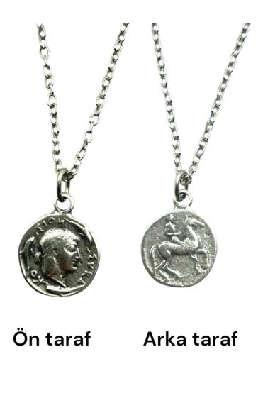 Roma Parası Sikke Kolye -Sezar ve Napolyon Figürlü Çift Taraflı Metal Kolye -1 Adet - 60 cm Zincirli ürün görseli 1