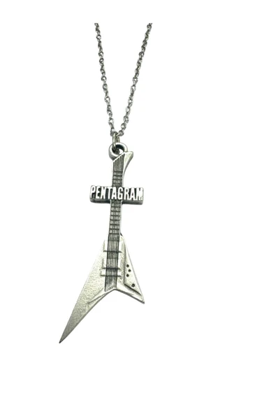 Pentagram Temalı Elektro Gitar Metal Kolye – 60 cm Zincirli Rock Tarz Aksesuar ürün görseli 1