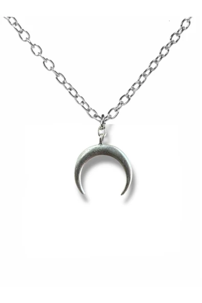 Ters Hilal Figürlü Unisex Kolye – Gotik Tarz Gümüş Renk Metal Takı ürün görseli 1