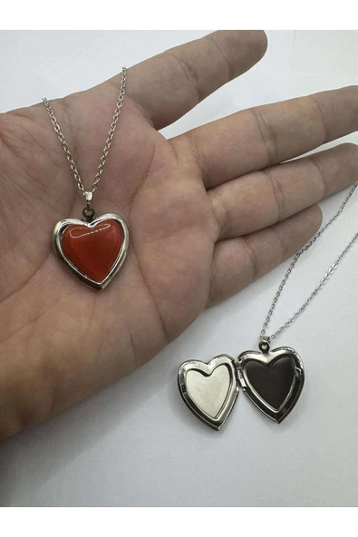 Kahverengi Açılabilir Kapaklı Kalp Kolye Resim Eklenebilir 55 cm Zincirli Metal Resimlik Kolye ürün görseli 1
