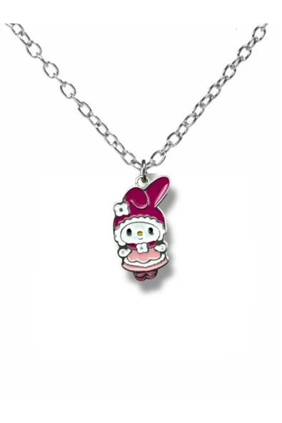 Pembe Elbiseli My Melody Figürlü Kolye – 60 cm Zincirli Sevimli Sanrio Takı ürün görseli 1