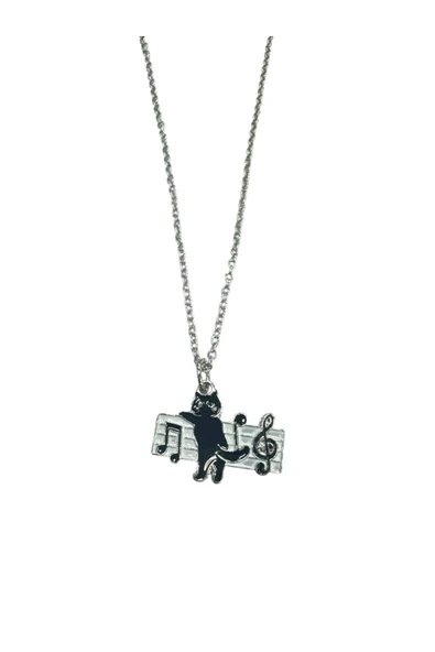Black Cat Grup Nota Figürlü Metal Kolye – 60 cm Zincir –Unisex Müzik Temalı Takı ürün görseli 1