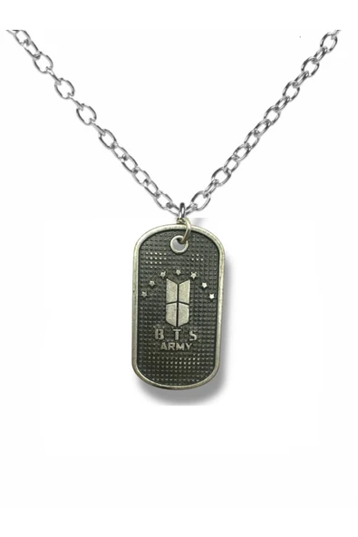 Siyah BTS ARMY Künye Kolye | 60 cm Zincirli Metal Unisex K-Pop Aksesuar ürün görseli 1