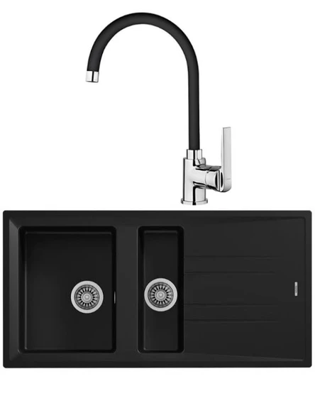 Teka Stone 60 B-TG Metalik Siyah Granit Eviye + Teka IN 995 FN Siyah Kuğu Mutfak Bataryası Seti ürün görseli 1