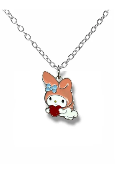 Kalp Tutan My Melody Figürlü Pembe Kolye – 60 cm Zincirli Sevimli Anime Takı ürün görseli 1