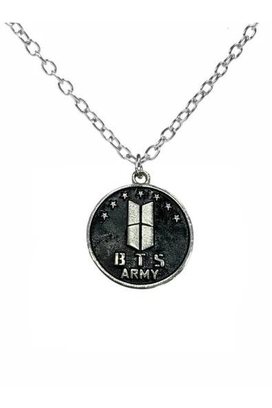 BTS Army Logolu Siyah Metal Kolye – 60 cm Uzun Zincirli K-Pop Takı ürün görseli 1