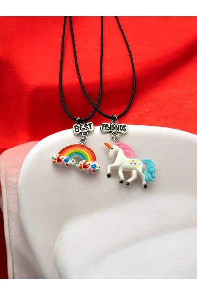 Unicorn At ve Gökkuşağı Figürlü Best Friends Arkadaşlık Kolyesi – 2'li Set ürün görseli 1
