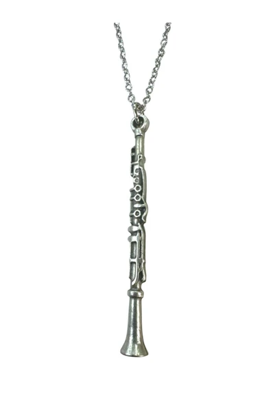 Klarnet Müzik Aletli Metal Kolye – Unisex - Nefesli Çalgı Temalı Takı 60 cm Zincir ürün görseli 1