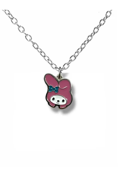 Anime Melody & Kuromi Pembe Figürlü Unisex Kolye – 60 cm Zamak Kaplama Sevimli Karakter Takısı ürün görseli 1