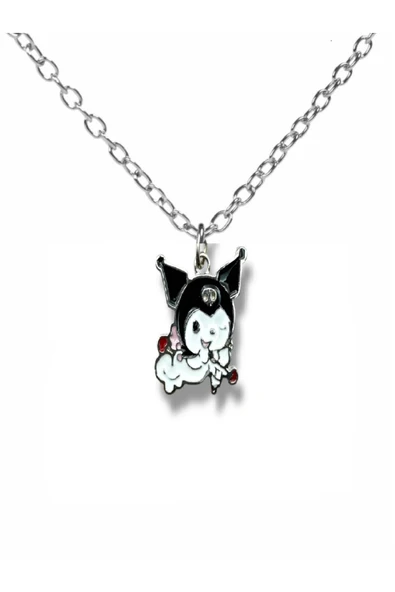Anime Kuromi Eros Figürlü Kolye – 60 cm Zincirli Sevimli Gotik Aşk Temalı Takı ürün görseli 1