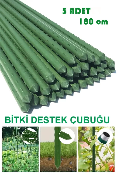 Bahçe 180cm-5 Adet Iç Dış Mekan 11mm Bitki Destek Çubuğu Metal Üzeri Pvc Kaplı ürün görseli 1