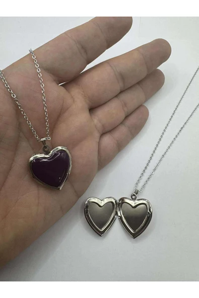 Vişne Çürüğü Renk Açılabilir Kapaklı Kalp Kolye Resim Kolyesi 55 cm Zincirli, Metal Resimlik Kolye ürün görseli 1