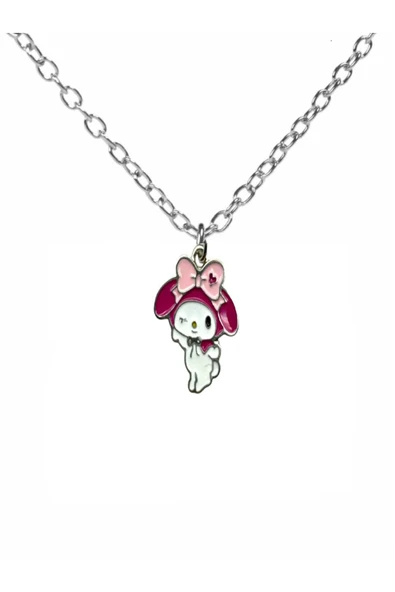 Göz Kırpan Kuromi Figürlü Pembe Kolye – 60 cm Zincirli Sevimli Anime Karakter Takı ürün görseli 1