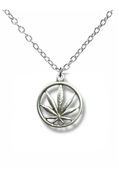 Marijuana Yaprak Figürlü Gümüş Renk Unisex Kolye – Asi ve Özgür Ruhun Simgesi ürün görseli 1