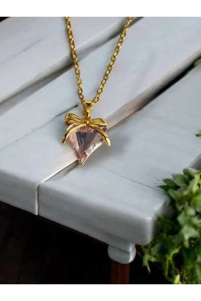 Pembe Kristal Kalpli Kadın Kolye – Zirkon Taş Detaylı, Paslanmaz Çelik 55 cm Zarif Tasarım ürün görseli 1