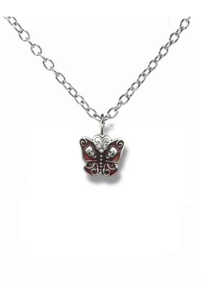 Deathly Butterfly Figürlü Unisex Kolye | Kırmızı Zincirli | Gotik Tasarım ürün görseli 1