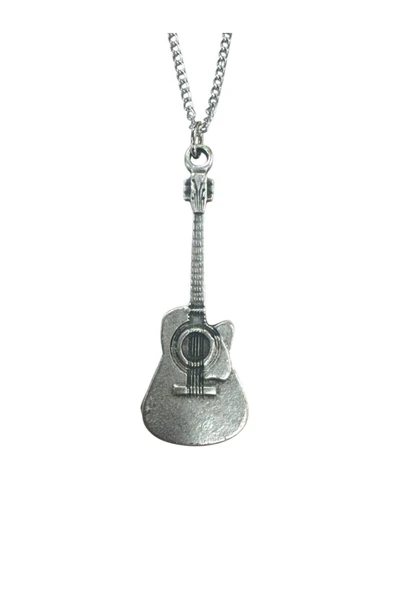Metal Akustik Gitar Tasarımlı Müzik Temalı Kolye – Unisex - 60 cm Zincir ürün görseli 1