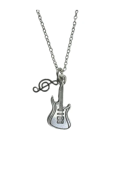Sol Anahtarı ve Elektro Gitar Figürlü Kolye – Unisex - Müzik Aksesuarı 60 cm Zincir ürün görseli 1