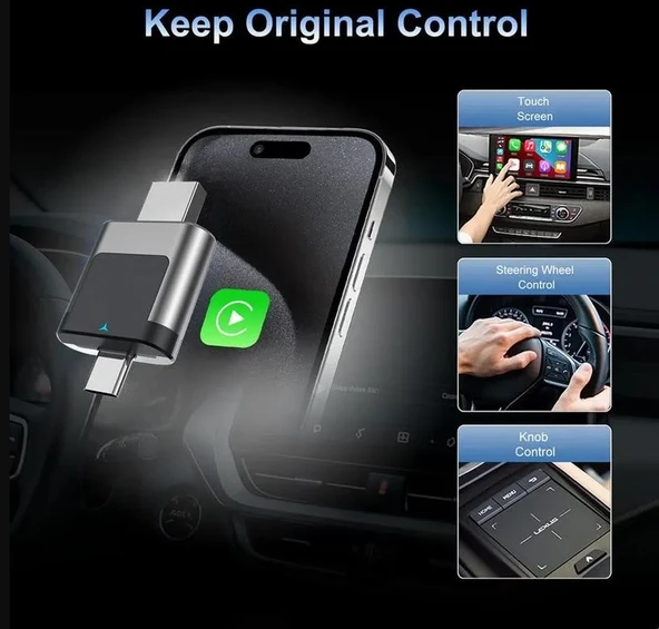 Kablosuz CarPlay ve Android Auto Adaptörü Mini Ergonomik 2in1 - Resim 3
