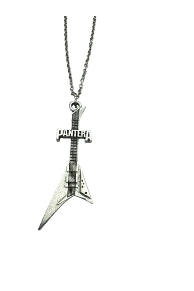 Pantera Grubu Elektro Gitar Figürlü Kolye – 60 cm Unisex Metal Aksesuar - Heavy Metal Tarz Takı ürün görseli 1