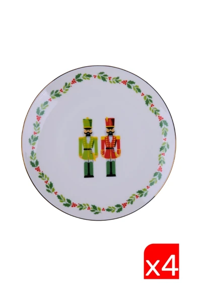 Tabak Evi Porselen Altın Yaldızlı Kurşun Asker Pasta Tabağı 20,50cm 4 lü ürün görseli 1