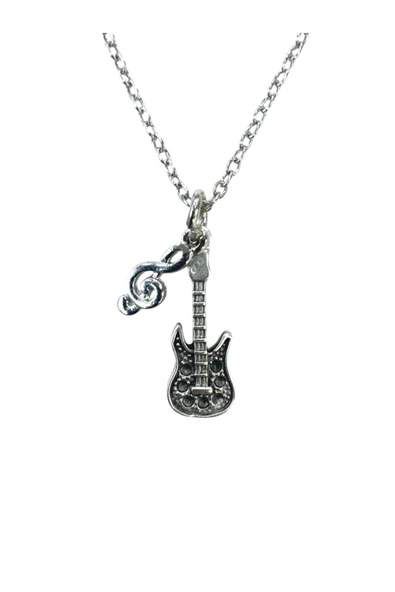 Gitar ve Sol Anahtarı Figürlü Unisex Kolye – 60 cm Zincir ürün görseli 1