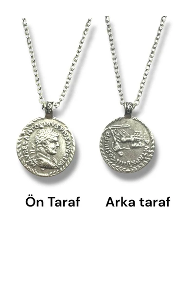 Antoninus Figürlü Roma Antik Para Sikke Kolye – Çift Taraflı – 1 Adet – 60 cm Zincirli Metal Kolye ürün görseli 1