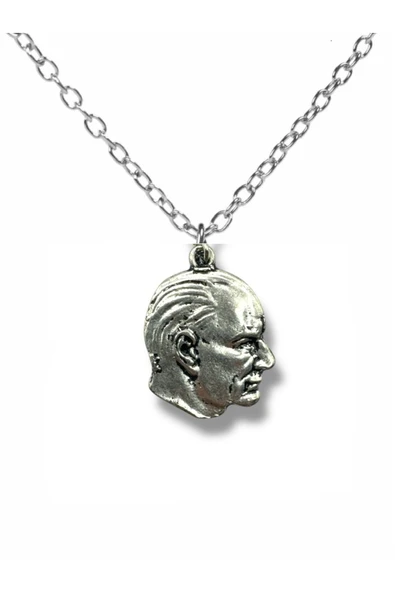 Mustafa Kemal Atatürk Silüet Figürlü Unisex Kolye – Gümüş Renk Metal Tasarım ürün görseli 1