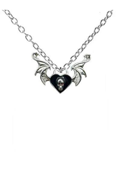 Yarasa Kanatlı Skull Heart Unisex Gotik Kolye – Karanlık Aşkın ve Asi Ruhun Simgesi ürün görseli 1