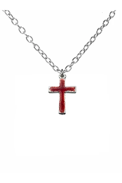 Kırmızı Mineli Gotik Haç Figürlü Unisex Kolye – 60 cm Zincirli,Dini ve Gotik Tarz Takı ürün görseli 1