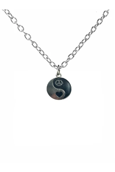 Ying Yang Aşk ve Denge Temalı Unisex Kolye – Siyah Beyaz Sembol Tasarımlı, 60 cm Zamak Zincirli ürün görseli 1