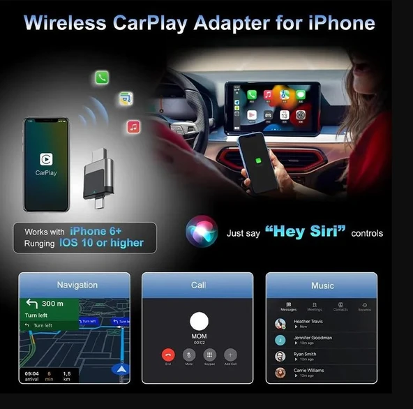 Kablosuz CarPlay ve Android Auto Adaptörü Mini Ergonomik 2in1 - Resim 2