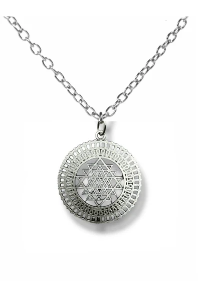Sri Yantra Sembolü Unisex Kolye – 60 cm Zincirli, Spiritüel Tasarım ürün görseli 1