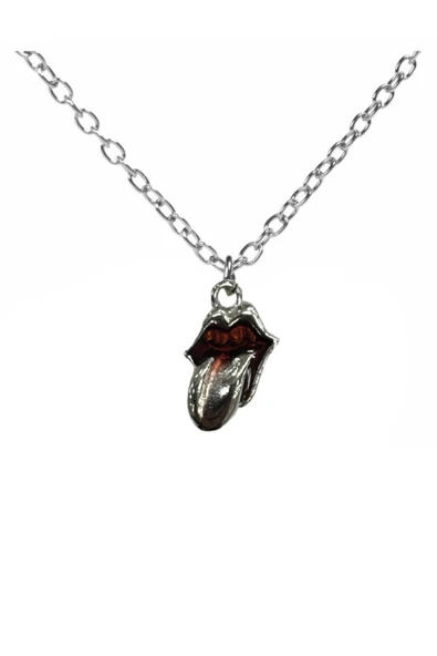 Rolling Stones Logolu Zincir Kolye 60 Cm Unisex Rock Tarz Aksesuar ürün görseli 1