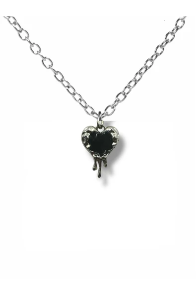 Black Crystal Heart Melting Unisex Kolye – Zarafet ve Gizemin Buluşması ürün görseli 1