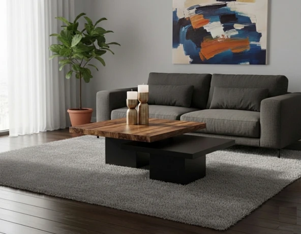 Most Marmoris  Ceviz-Siyah %100 Mdf Orta Sehpa Set (EVİNİZE TESLİM) - Resim 2