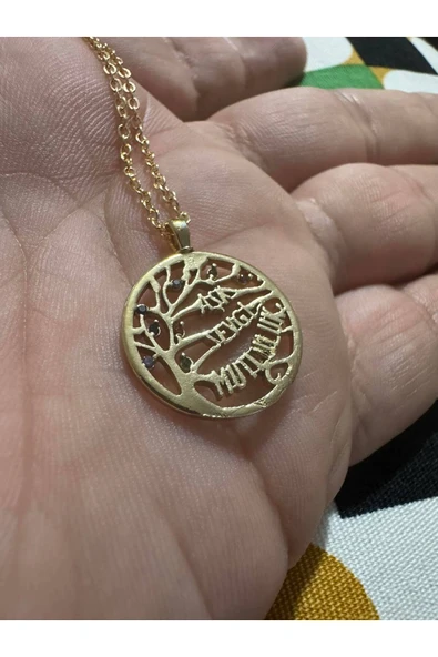 Aşk Sevgi Mutluluk Yazan Hayat Ağacı Gold Kadın Kolye ürün görseli 1