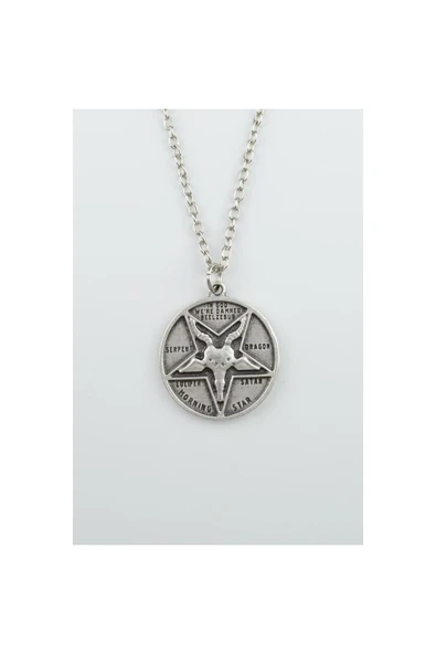 Lucifer Morning Star Erkek Kadın Kolye Antik Gümüş Kaplama - 60 Cm Düz Zincir ürün görseli 1