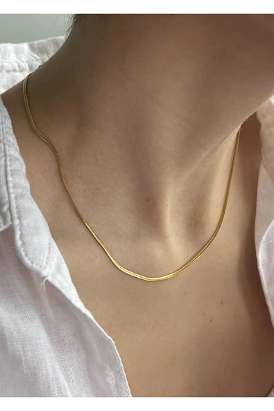 Italyan Gold Model Yassı Snake Yılan Kolye 316 L Çelik Erkek Kadın Zincir ürün görseli 1