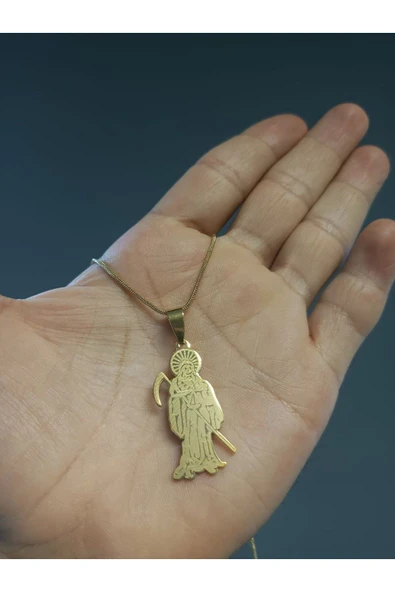 Hip Hop Tarzı Kutsal Ölüm İskelet Gold Renk 316L Paslanmaz Çelik Figür Kolye ürün görseli 1