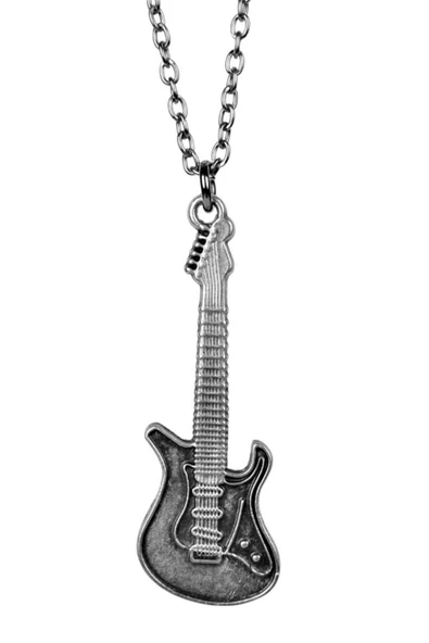 Elektro Gitar Kolye Erkek Kadın Kolye Antik Gümüş Kaplama 60 cm Düz Zincir Gümüş ürün görseli 1